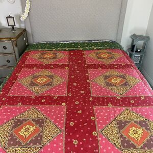 Quilt Full/Queen East Indian inspired pink gold floral poka dots